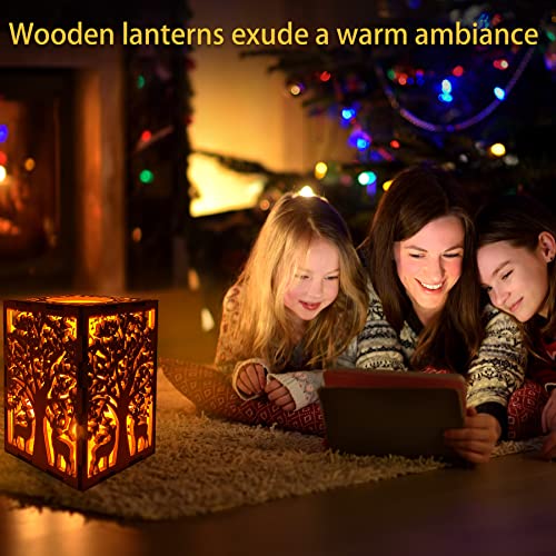 Midrean 1pcs Wooden Farmhouse Lantern Decorative Animals and Tree Shadow Casting Lamp Candle Lantern Small Rustic Decorative Lanterns for Home Decor for Antern Centerpieces for Tables(Deer)