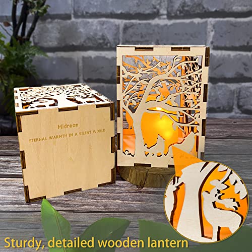 Midrean 1pcs Wooden Farmhouse Lantern Decorative Animals and Tree Shadow Casting Lamp Candle Lantern Small Rustic Decorative Lanterns for Home Decor for Antern Centerpieces for Tables(Deer)