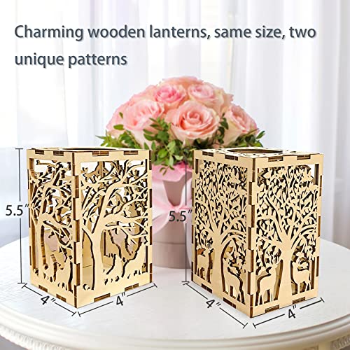 Midrean 1pcs Wooden Farmhouse Lantern Decorative Animals and Tree Shadow Casting Lamp Candle Lantern Small Rustic Decorative Lanterns for Home Decor for Antern Centerpieces for Tables(Deer)