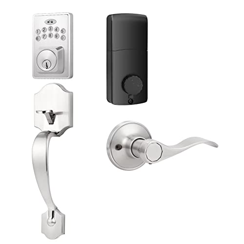 Tinewa Electronic Keypad Deadbolt, Front Door Handle Sets, Keyless Entry Door Deadbolt with Lever Handle, Digital Keypad Deadbolt, Auto Lock, Code Door Lock, Satin Nickel