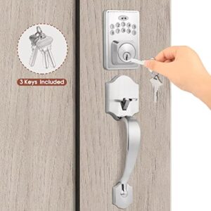 Tinewa Electronic Keypad Deadbolt, Front Door Handle Sets, Keyless Entry Door Deadbolt with Lever Handle, Digital Keypad Deadbolt, Auto Lock, Code Door Lock, Satin Nickel