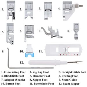 Sewable 12 Piece Presser Feet Set | Low Shank Snap On Sewing Machine Foot Set Fits Brother, Janome, Singer, Baby Lock, Kenmore, and Other Low Shank Machines