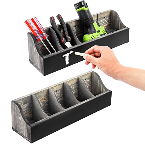 MyGift Utility Caddy Organizer, Adjustable Solid Wood Storage Organizers with 10 Compartments and Chalkboard Label for Crafting Parts and Tools, Wall Mountable and Freestanding, Set of 2