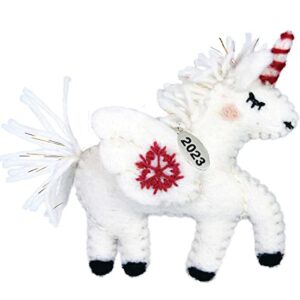unicorn christmas ornament 2023, felt christmas ornaments, unicorn gifts for women, unicorn gifts for girls - fair trade, hand felted made in nepal - comes in a gift box so it's ready for giving