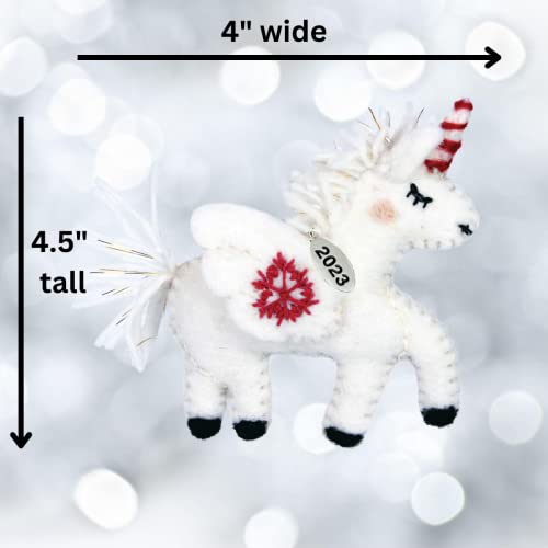 Unicorn Christmas Ornament 2023, Felt Christmas Ornaments, Unicorn Gifts for Women, Unicorn Gifts for Girls - Fair Trade, Hand Felted Made in Nepal - Comes in a Gift Box so It's Ready for Giving