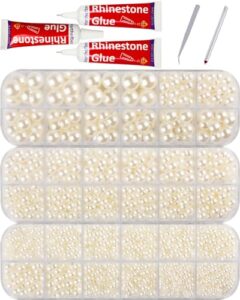 worthofbest 3/4/5/6/8/10mm ivory flatback pearls with craft glue, flat back pearls beads for crafting, round half back pearls for crafts diy makeup nail clothes clothing accessories shoes home decor