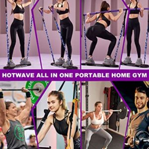 HOTWAVE Portable Home Gym with 16 Fitness Accessories,Pushups Board with Resistance Band,Ab Roller for Abs Workout,Pilates Bar Kit,All-in-One Exercise System for Man and Women