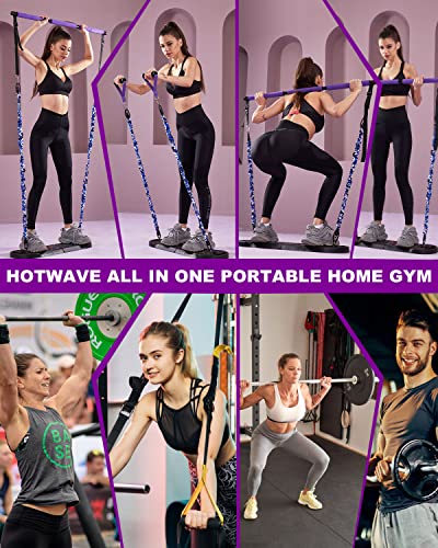 HOTWAVE Portable Home Gym with 16 Fitness Accessories,Pushups Board with Resistance Band,Ab Roller for Abs Workout,Pilates Bar Kit,All-in-One Exercise System for Man and Women