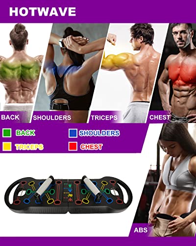 HOTWAVE Portable Home Gym with 16 Fitness Accessories,Pushups Board with Resistance Band,Ab Roller for Abs Workout,Pilates Bar Kit,All-in-One Exercise System for Man and Women