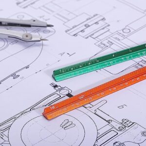 Mr. Pen- Small Architectural Scale Ruler, Aluminium, 6 Inch, 2 Pack, Green and Orange, Pocket Size Ruler, Triangle Ruler, Metal Ruler Set, Architect Scale Ruler for Blueprints