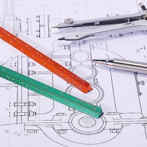 Mr. Pen- Small Architectural Scale Ruler, Aluminium, 6 Inch, 2 Pack, Green and Orange, Pocket Size Ruler, Triangle Ruler, Metal Ruler Set, Architect Scale Ruler for Blueprints