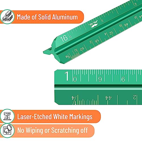 Mr. Pen- Small Architectural Scale Ruler, Aluminium, 6 Inch, 2 Pack, Green and Orange, Pocket Size Ruler, Triangle Ruler, Metal Ruler Set, Architect Scale Ruler for Blueprints