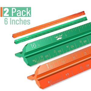 Mr. Pen- Small Architectural Scale Ruler, Aluminium, 6 Inch, 2 Pack, Green and Orange, Pocket Size Ruler, Triangle Ruler, Metal Ruler Set, Architect Scale Ruler for Blueprints