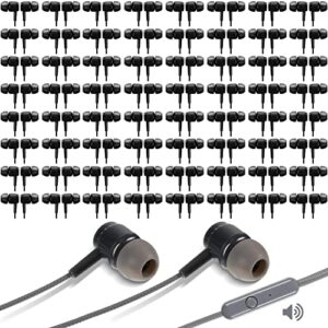 100 packs earbuds headphones with microphone earbuds headphones kids ear earbud bulk, earbud headphones for classroom school, compatible with most 3.5 mm interface (black)