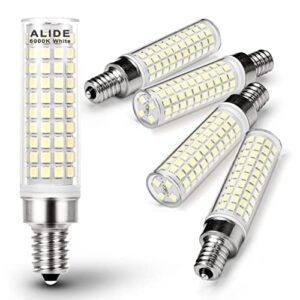 alide e12 100w replacement led candelabra bulbs c7,6000k daylight bright cool white,1200 lumen t6 e12 10w led chandelier light bulbs for ceiling fan pendant lighting salt lamp,non-dimmable,5 pack