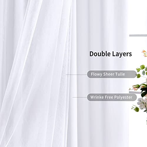 10ft x 10ft White Tulle Backdrop Curtain Panels, Dual Layer Wrinkle Free White Curtain Backdrop Tulle Drapes for Wedding Parties Birthday Graduation Photography Home Decorations