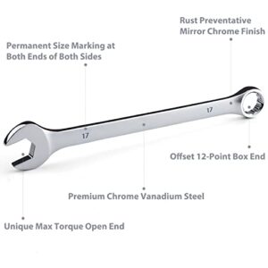 Max Torque 14-Piece Premium Metric Combination Wrench Set in Rack, No Skipped Metric Size 6mm to 19mm | Longer Wrench Body Design, Chrome Vanadium Steel, Mirror Chrome Finish, Unique V-Groove Open End