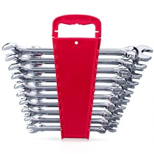 max torque 20-piece premium metric and sae combination wrench set in rack | metric size 8mm - 19mm, inch size 5/16” - 3/4” | longer wrench body design, chrome vanadium steel, unique v-groove open end