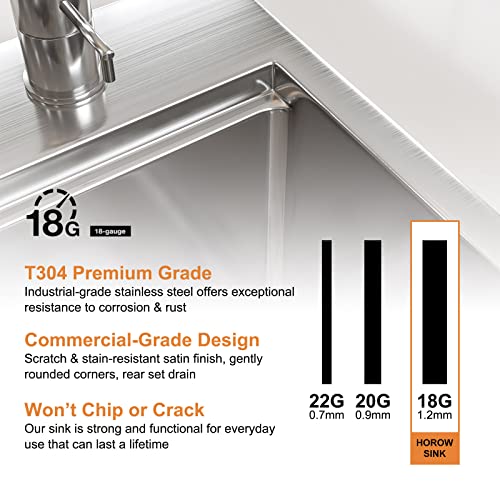 HOROW 33 inch Drop In Workstation Kitchen Sink, 18 Gauge Topmount Drop In Sink for Kitchen, sus 304 Stainless Steel Sink with 2 holes, Deep Single Bowl Kitchen Sink with Accessories, 33"x22"x10"