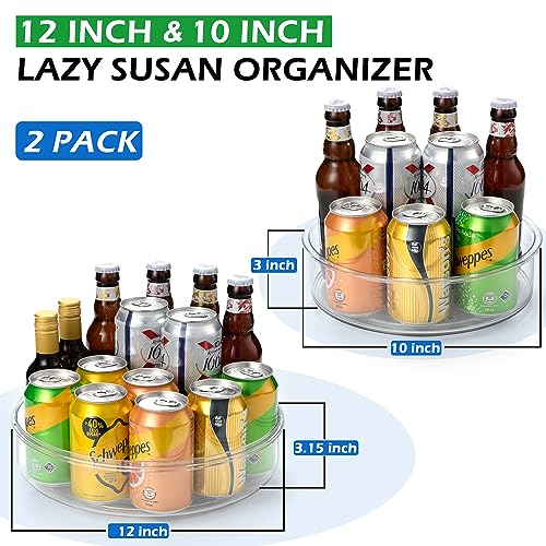 Lazy Susan Organizer for Cabinet, 12 Inch &10 Inch Clear Lazy Susan Turntable for Fridge, Pantry Organization and Storage, Kitchen Spice Rack, Bathroom, Vanity, Countertop, Under Sink and Table