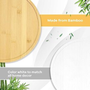 Lazy Susan Organizer for Countertop, 12 Inch & 10 Inch Bamboo Condiment Organizer, Wooden Lazy Susan Turntable Organizer for Cabinet Pantry Kitchen Counter Dining Table Cupboard, Decorative Tray White