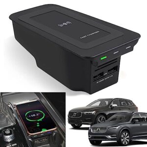 autoqi car wireless charger for 2016 2017 2018 2019 2020 2021 2022 2023 volvo xc90 xc60 s90 s60 v90 v60, center consle wireless cell phone qi charging station pad fits volvo interior accessories