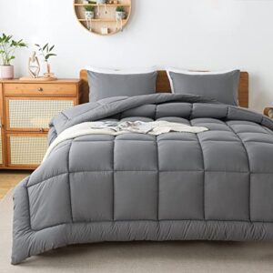 whatsbedding grey comforter set, queen lightweight comforter duvet set for summer,3 pieces