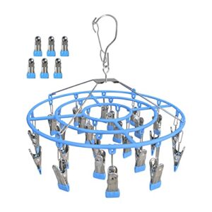 funamily clothes drying rack,stainless steel laundry drip hanger with 24 clips, heavy duty round swivel windproof hook underwear hanger for drying towel, bras, sock,lingerie, baby clothes (blue)