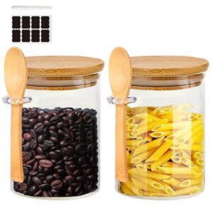 2 Pack Airtight Glass Jars with Bamboo Lid & Spoons, 19 Oz/540ML Glass Food Storage Containers Overnight Oats Containers with Lids, Decorative Kitchen Jars for Sugar, Storage,Cookie, Candy, Tea.