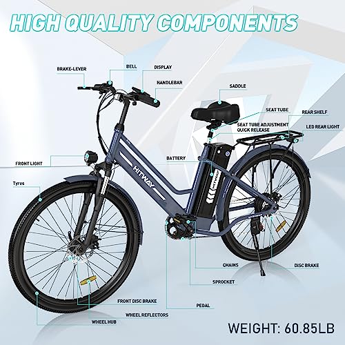 HITWAY Electric Bike for Adults 26" x2.35 Fat Tire Electric Mountain Bike with 500W Motor, Ebkie with 36V 15AH Removable Battery Bicycle, Long Range 21-55mile with 7 Gears E Bike