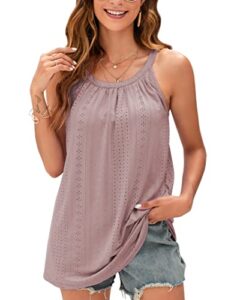 clearflower barbie tank top for women loose fit high neck sleeveless halter tops casual pleated eyelet summer flowy cami shirts blouse deep pink m