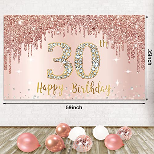 Happy 30th Birthday Banner Backdrop Decorations with Confetti Balloon Garland Arch, Rose Gold 30 Birthday Banner Balloon Set for Women, Pink 30 Year Old Bday Poster Photo Booth Decor