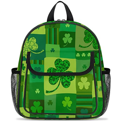 Kids Backpack for Boys Girls St. Patrick's Day Toddler Backpack Preschool Kindergarten Backpack with Chest Strap Lightweight Clover Grid Children Bookbag for School, Travel, Nursery