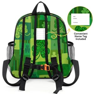 Kids Backpack for Boys Girls St. Patrick's Day Toddler Backpack Preschool Kindergarten Backpack with Chest Strap Lightweight Clover Grid Children Bookbag for School, Travel, Nursery