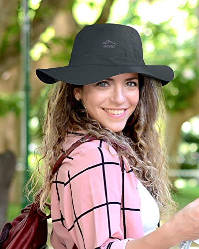 BROTOU Sun Hats for Women/Men, UPF 50+ Wide Brim Bucket Hat, Waterproof and Foldable Boonie Hat with UV Protection for Hiking Fishing Garden Safari Beach (Grey)