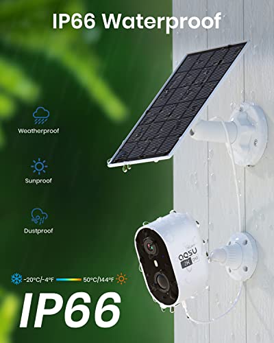 AOSU 2K Solar Security Cameras Wireless Outdoor, Solar Outdoor Camera for Home Security, WiFi Camera with Color Night Vision, PIR Human Detection, 2-Way Talk, IP66 Waterproof, Compatible with Alexa