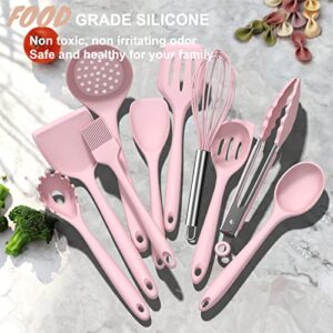 Silicone Cooking Utensils Set- Pink Heat Resistant Kitchen Utensils, Fungun Kitchen Utensil Spatula with Holder, BPA Free Kitchen Gadgets Tools Set for Nonstick Cookware, Dishwasher Safe