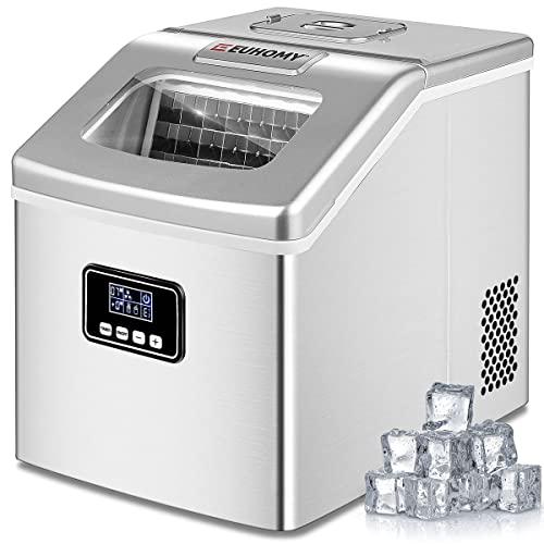 EUHOMY Countertop Ice Maker Machine, 40Lbs/24H Auto Self-Cleaning, 24 Pcs Ice/13 Mins, Portable Compact Ice Maker with Ice Scoop & Basket, Perfect for Home/Kitchen/Office/Bar(Silver)