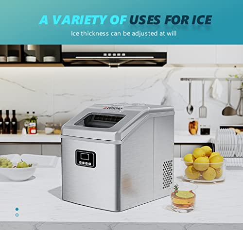 EUHOMY Countertop Ice Maker Machine, 40Lbs/24H Auto Self-Cleaning, 24 Pcs Ice/13 Mins, Portable Compact Ice Maker with Ice Scoop & Basket, Perfect for Home/Kitchen/Office/Bar(Silver)