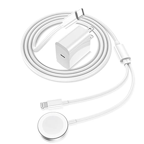 Apple Watch Charger，2023 Upgraded 2 in 1 iPhone and iWatch Wireless Magnetic Fast Charging Cable 6FT with USB-C Charger Block Compatible with Apple Watch Series SE/8/7/6/5/4/3/2/1 & iPhone 14/13/12/11