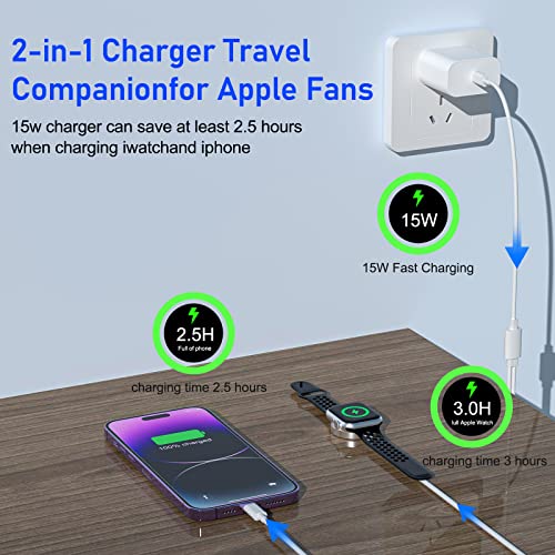 Apple Watch Charger，2023 Upgraded 2 in 1 iPhone and iWatch Wireless Magnetic Fast Charging Cable 6FT with USB-C Charger Block Compatible with Apple Watch Series SE/8/7/6/5/4/3/2/1 & iPhone 14/13/12/11