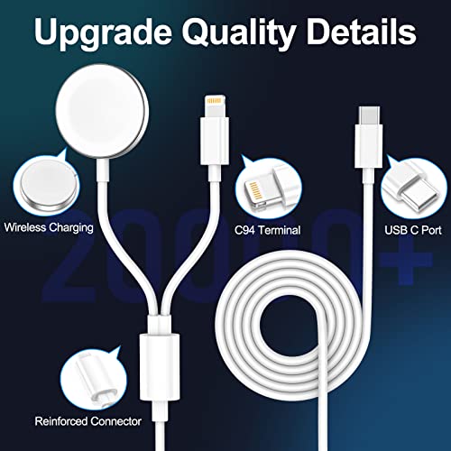Apple Watch Charger，2023 Upgraded 2 in 1 iPhone and iWatch Wireless Magnetic Fast Charging Cable 6FT with USB-C Charger Block Compatible with Apple Watch Series SE/8/7/6/5/4/3/2/1 & iPhone 14/13/12/11