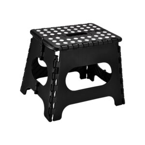 sugarlee folding step stool, 11" anti-skid step stool with handle,sturdy enough to hold 300 lb plastic foldable step stool for kids-lightweight foot stool for kitchen, bathroom, bedroom (black)