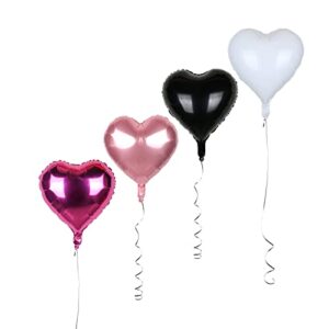 Guzon 18” 20pcs Hot Pink White Black Heart Balloons Foil Heart Balloons Heart Shaped Helium Aluminum Mylar Balloons for Birthday Wedding Bridal Shower Bachelorette Hen Party Valentine's Day