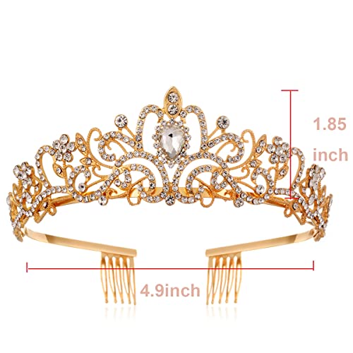 ZHBDPaty Birthday Queen Sash & Rhinestone Tiara Set Glitter Crystal Crown & Sash Kit Party Favors For Women Hairt Accessories Cake Topper (Gold)