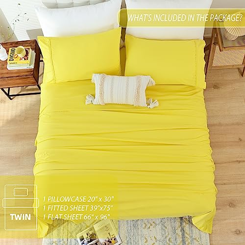 Whitney Home Textile Twin Sheet Set - 3 Piece Soft Microfiber Bed Sheets for Twin Size Bed, Fit Deep Pocket Cooling Sheets and Pillowcase Set, Hotel Durable Wrinkle Free Sheets