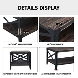 OKD Industrial Coffee Table for Living Room, 40 Inch Rustic Rectangular Center Table with Open Storage Shelf, Wood Cocktail Table with Sturdy X-Shaped Metal Frame, Dark Rustic Oak