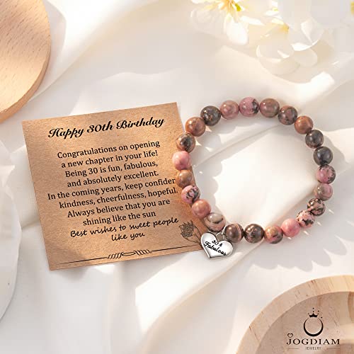 JOGDIAM 30th Birthday Gift for Her Heart Bracelet Birthday Gifts for Women Natural Strone Bracelet for Friend Wife Daughter