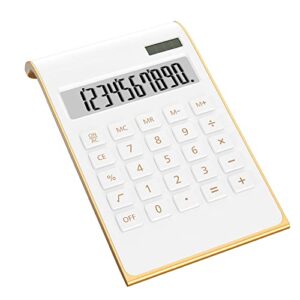 calculators, desktop calculator with large lcd display, 10 digits solar power basic office calculator, gold office desk supplies and accessories