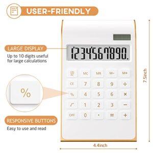 Calculators, Desktop Calculator with Large LCD Display, 10 Digits Solar Power Basic Office Calculator, Gold Office Desk Supplies and Accessories